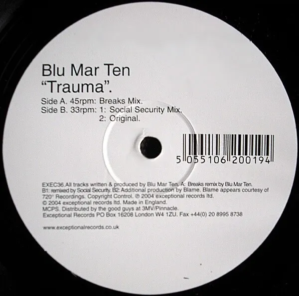 Blu Mar Ten - Trauma 12" Vinyl Exceptional LTJ Bukem Jungle Drum & Bass VG+