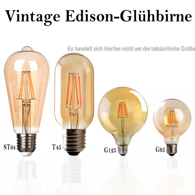E27 Edison Vintage LED Lampe Filament Nostalgie dimmbar Glühbirne Bulbs Warmweiß