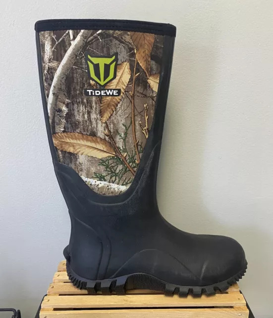 TiDEWE Rubber Hunting / Rain Boots Waterproof Neoprene Men's Size 8 Steel Shank