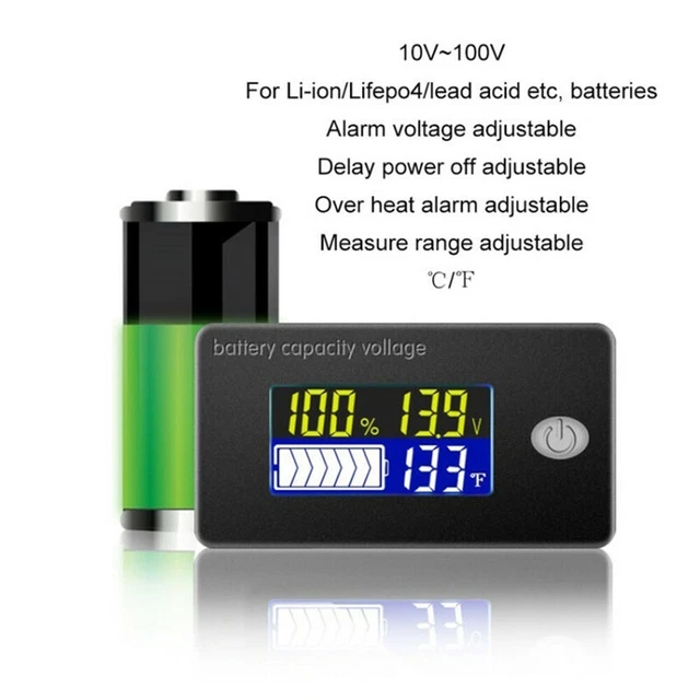 12V 24V 36V 48V Battery Capacity Indicator-LCD Voltmeter Temperature Meter NEW