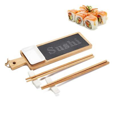 Vetrineinrete® Servizio accessori sushi per 2 persone con tagliere in ardesia e legno ciotola bacchette F31 