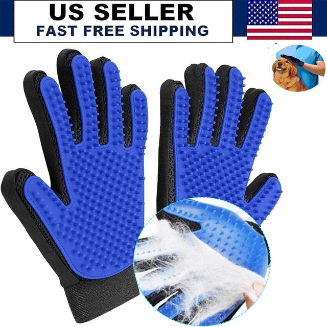 1 PAIR Pet Grooming Glove Brush Fur Remover Mitt Dog Cat Back Massage Deshedding