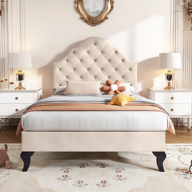 SINGLE BED 3FT Velvet Upholstered Bed with Headboard for Kids Teens MK