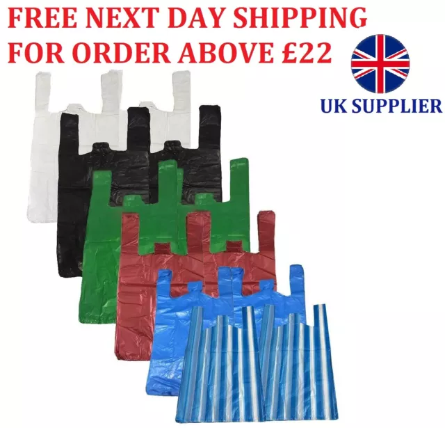 Vest Style Carrier Carry Plastic Polythene Plain Assorted Bags for Supermarket