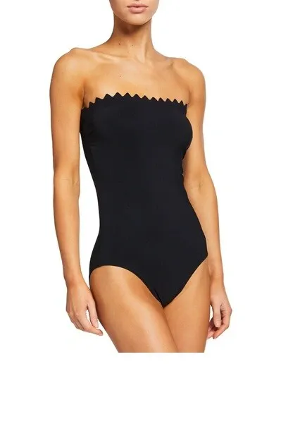 $249 NWT Karla Colletto Black Ines Scalloped Bandeau One Piece Swimsuit 8