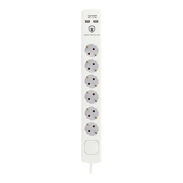 UPTEC - Multiprise 2P+T 6 prises avec interrupteur - 1.5m - Noir