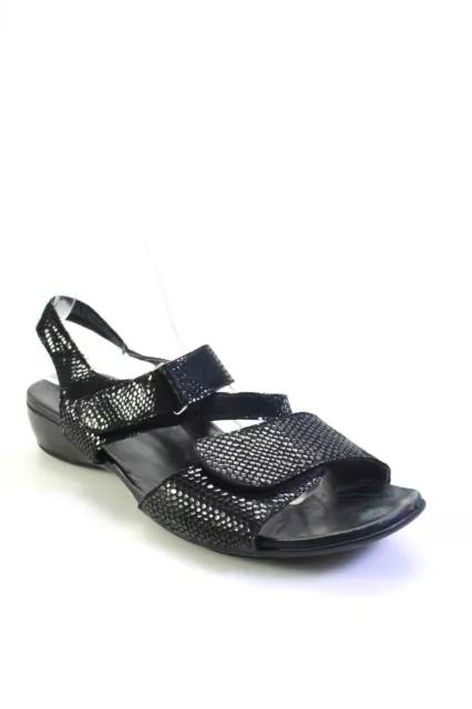 Munro Womens Shiny Suede Ankle Strap Hook & Loop Sandals Black Size 9