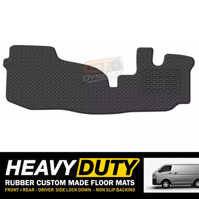 Custom BLACK Heavy Duty Rubber Floor Mats for Toyota Hiace LWB VAN 3/2005-4/2019