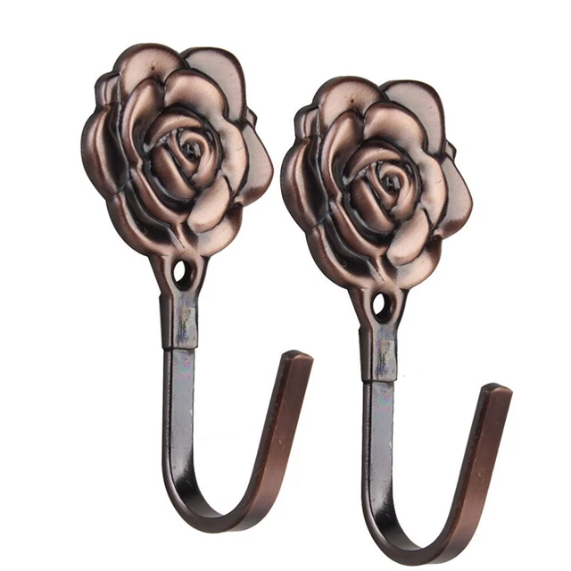 6 Pcs Vintage Tie Fringe Hook Rose Curtain Tieback Hooks European Style 2