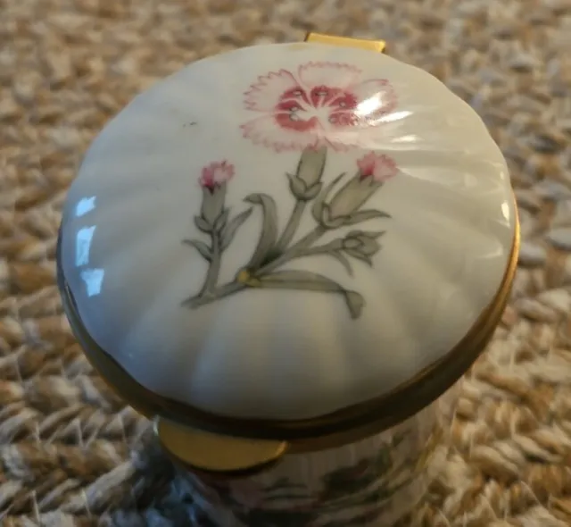 Vintage Aynsley Wild Tudor Hinged Trinket Box Pink Purple Flowers Appr  2" x 2" 2