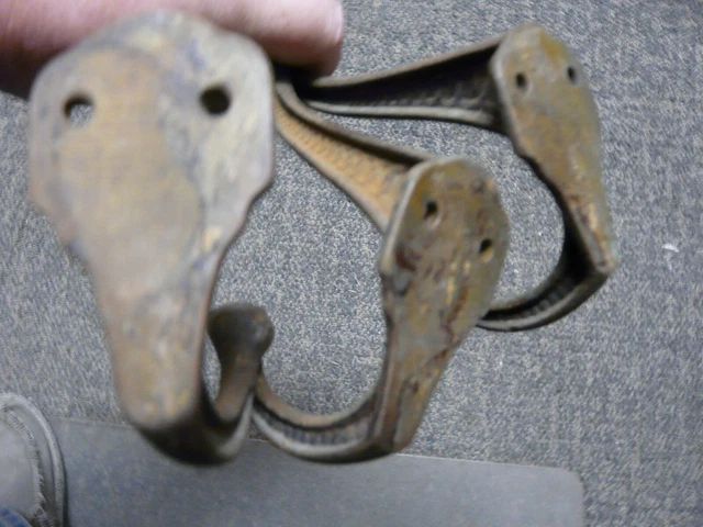 Large Vintage Embossed Iron Coat Hooks - LOT OF 3 3