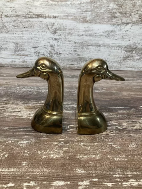 Vintage 1970’s Leonard Silver MFG.Co. Solid Brass Mallard DuckHead Bookends