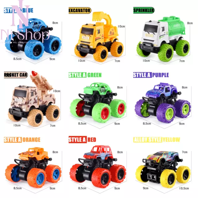 Monster Trucks for Boys, 4 Pack Pull Back Vehicles Cars for Toddlers, 360°  Rotation 4 Wheels Drive Durable Friction Powered Push and Go Toys Truck