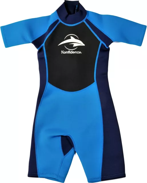 NWT L boys Konfidence Shorty  Blue Zip Front Wetsuit Wet Suit  9/10 yrs scuba