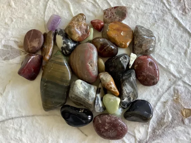 A Mix of Small and Large Size Quartz Agate Tumbled Stones Eight Ounces Bag.