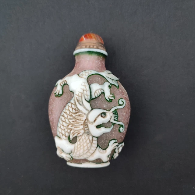 VINTAGE PEKING GLASS snuff bottle collection chinese dragon statue