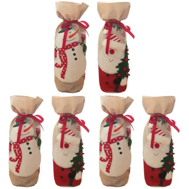 6 Pcs Leinen- Weihnachtsflaschen-Set Ältere Weihnachtspullover Mit Weinflasche