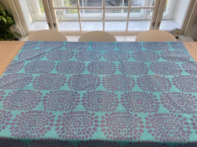 1960s Vintage Fabric Tablecloth, Blue Geometric Retro Table Cloth from Finland,