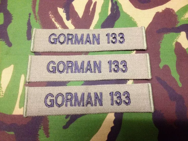 OFFICIAL MILITARY WEBBING NAME TAPES OR ZAP BADGE DETAILS ( X 3 sew on )B/A R/N