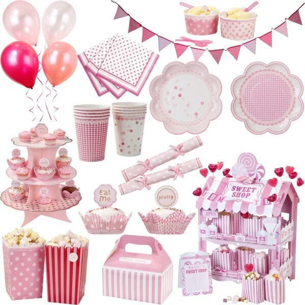 Rose Fête Anniversaire D'Enfant Fille Babyshower Anniversaire Princesse Set