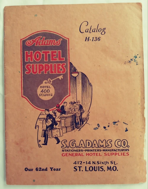 Adams Hotel Supplies Catalog H - 136 St. Louis MO key tags badges checks box cup
