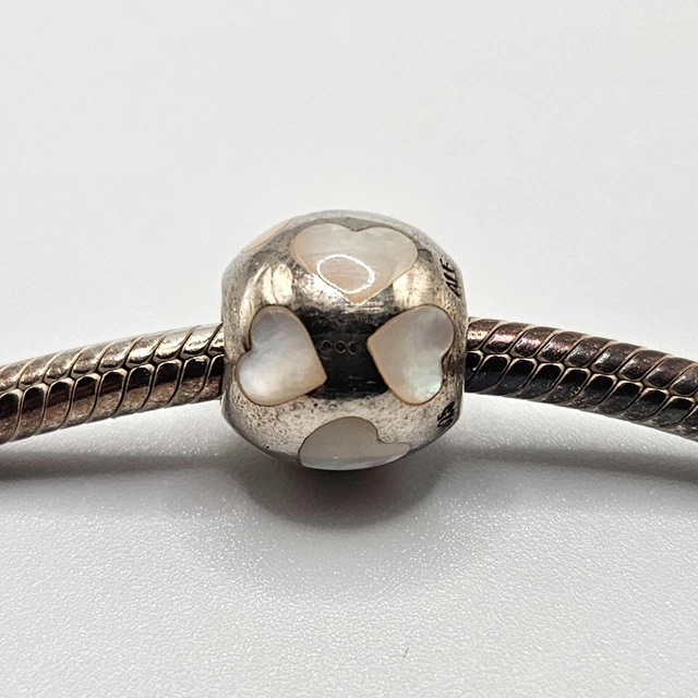 Authentic Pandora Sterling Silver White Mother of Pearl Heart Charm
