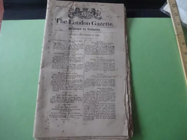 The London Gazette, Dec 19th 1890 (original Newspaper) about 80 Pages - uncut