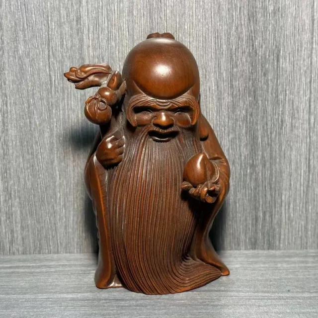 Vintage China Boxwood Carved God Of Longevity Figure Statue Wooden Figurine Art