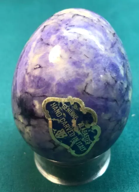 Beautiful 2"-Vintage Marble/Alabaster EGG-Blue/Purple-Hand Carved in ITALY