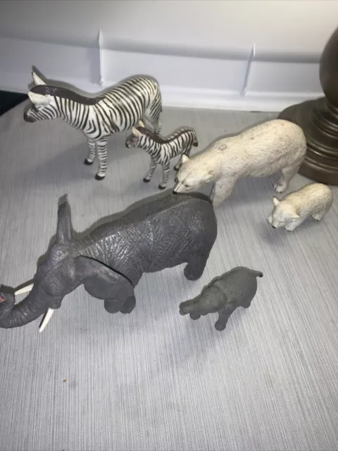 AAA Wild Safari Animal Toy Lot of 6 Elephant Zebra and Polar Bear With Cub Large