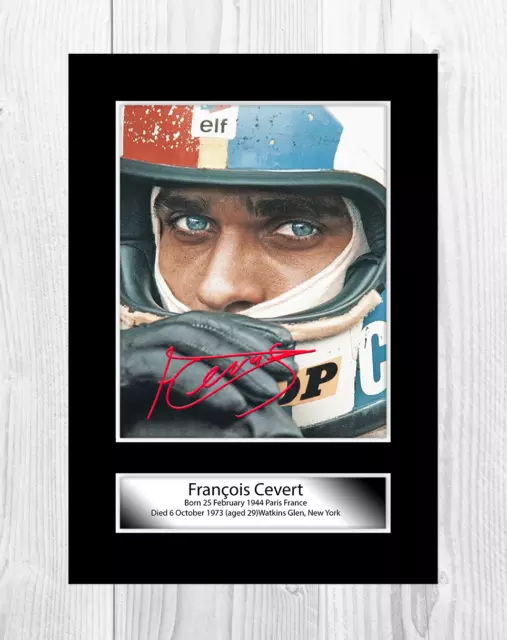 Francois Cevert Formel 1 A4 Reproduktion signiertes Bild Poster Rahmenwahl