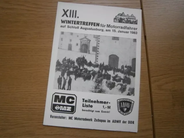 Programm Startliste "13 Motorrad Wintertreffen Augustusburg" MC MZ Zschopau 1983