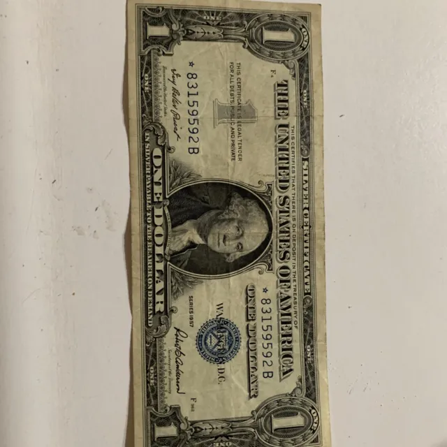 1957  One Dollar Bill Silver Certificate Blue Seal Note Paper Money Crisp Unc