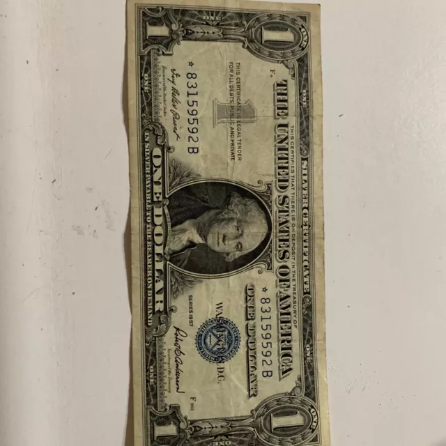 1957  One Dollar Bill Silver Certificate Blue Seal Note Paper Money Crisp Unc