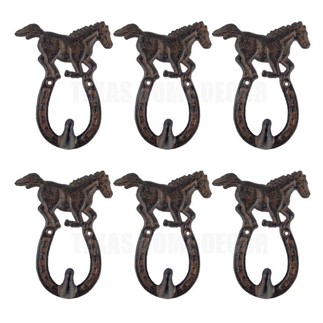 6 Horse Horseshoe Wall Hook Cast Iron Key Towel Coat Hanger Rustic Western Decor