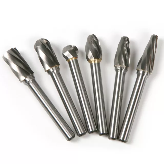 6Pcs 6 x 10MM Tungsten Carbide ALUMINUM CUT Rotary Burr Burs points 6mm shank SE