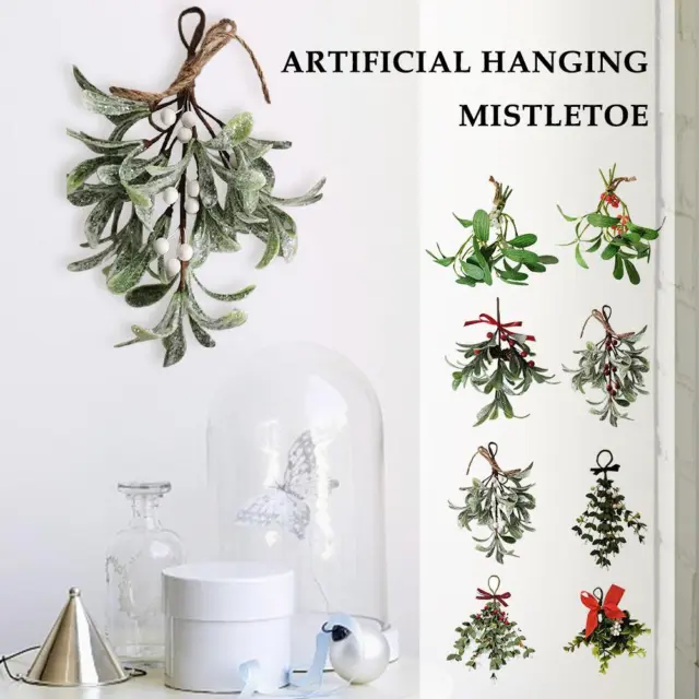 Mistletoe Sprig Stem Bunch Christmas Hanging Ornament Decoration Glitter Frost