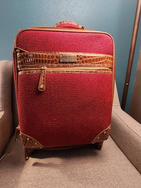 Samantha Brown SET Vntg Croco Embossed 21" Rolling Bag Carry On Luggage Burgandy 3