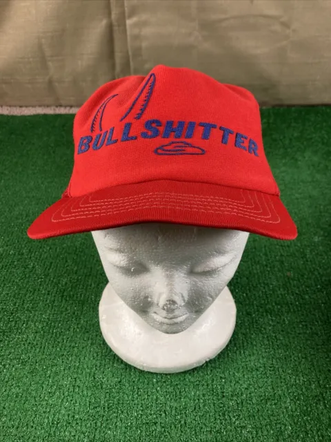 Vintage 80's Bullshitter Puff Print Red Trucker Snapback Hat Cap USA Made Rare