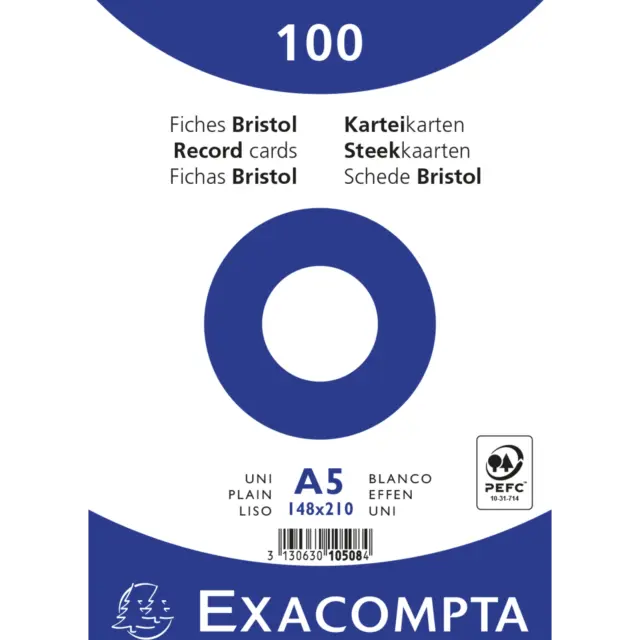 Exacompta 10x Karteikarten A5 blanko, 100 Stück eingeschweißt - Weiß - 10508E