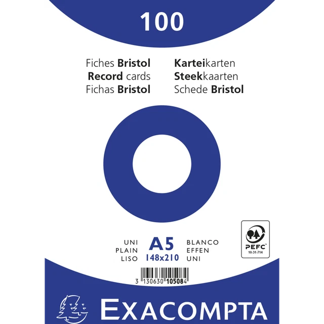 Exacompta 10x Karteikarten A5 blanko, 100 Stück eingeschweißt - Weiß - 10508E