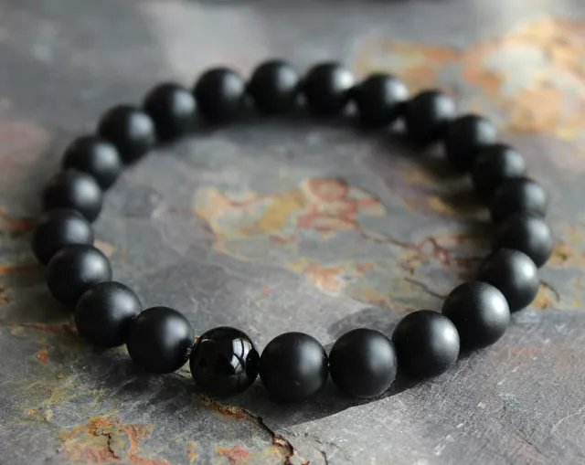 Mens Matte Onyx Yoga Energy Beaded Bracelet Boyfriend Charm Jewelry Gift Black !