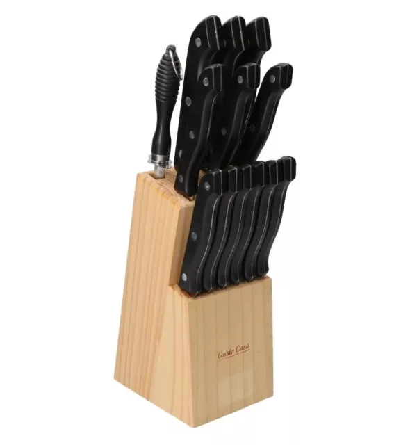 Set Coltelli In Acciaio inox da cucina con Ceppo porta Portacoltelli di Legno