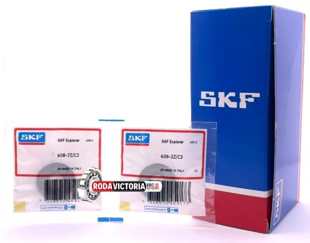 (2 PCS) SKF 608 ZZ C3 DEEP GROOVE BALL BEARING, METAL SHIELDED 8x22x7mm