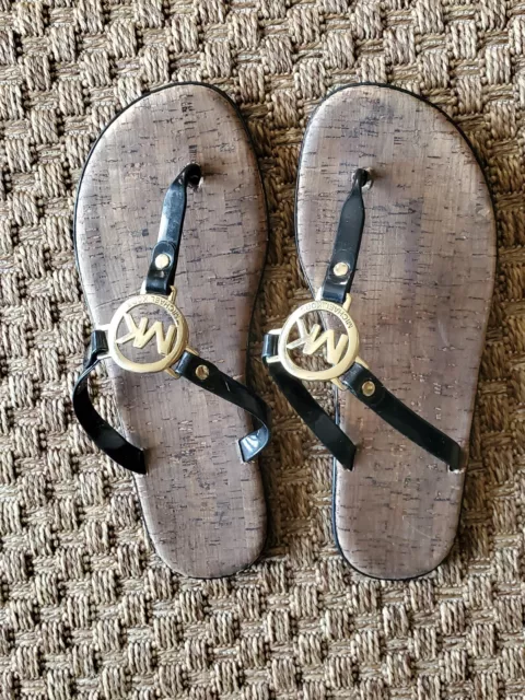 Michael Kors Flip Flop Black Jet Set Mk Logo Women's Size 7 Sandals