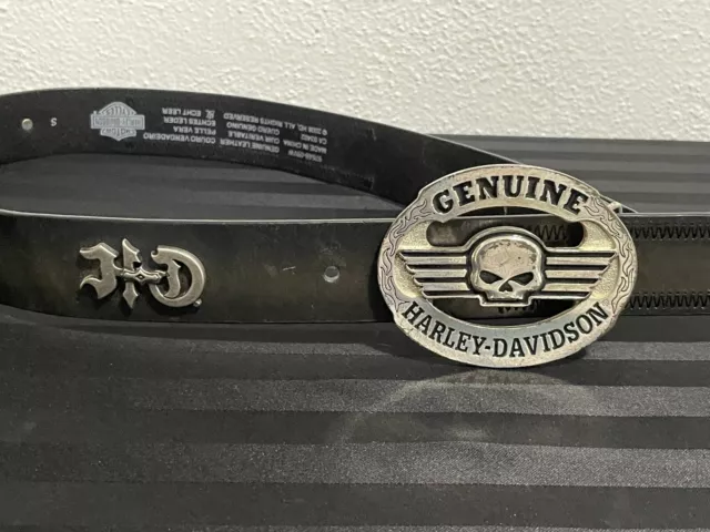 Harley Davidson Black Genuine Leather Belt Size Small & Big Silver Buckle