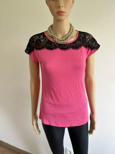 Teeshirt rose avec dentelle noire Morgan taille M TBE