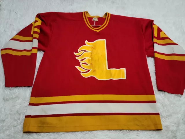 VTG MASKA Detroit Livonia? L Flames Minor Hockey XL Jersey #12 Michigan Made USA
