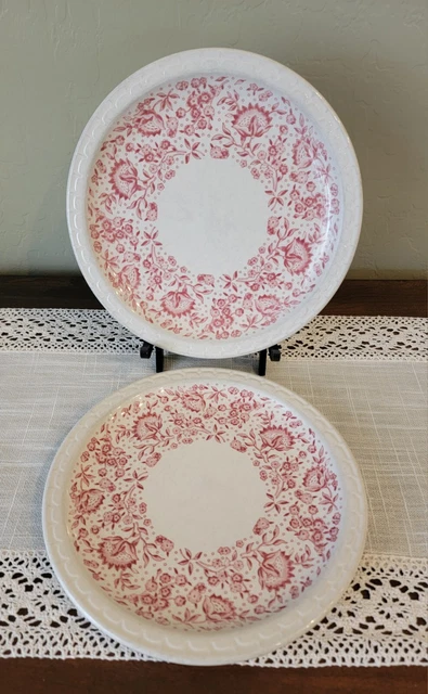 Syracuse China Restaurant Ware Red Roxbury Floral 9.5" Dinner Plate Lot Of 2