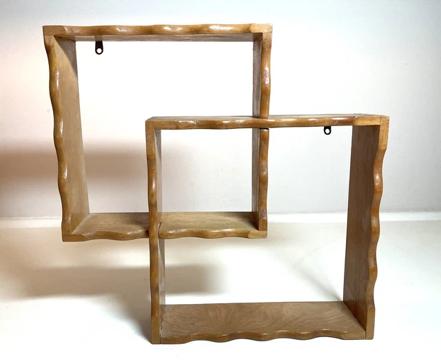 Vintage Mid Century Modern Floating Solid Wood Wall Shelf Scalloped Edges